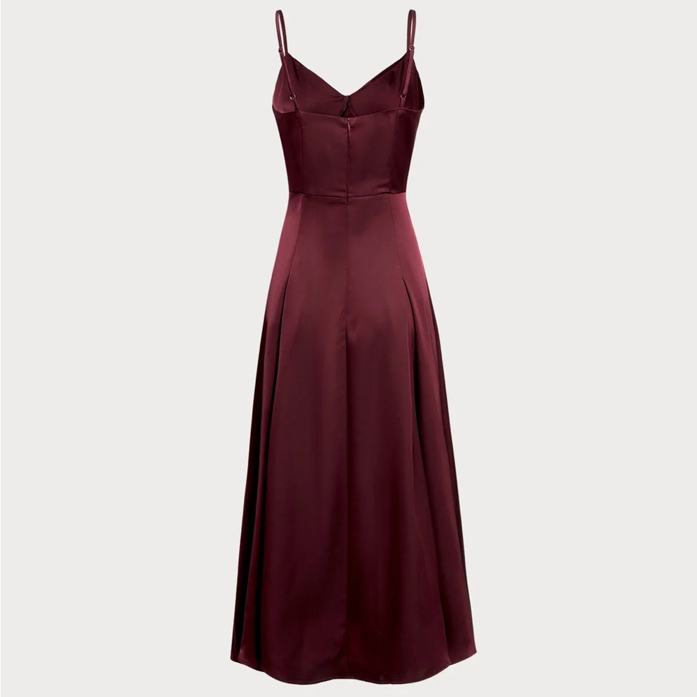 Rihoas Wine Red Satin A-Line Slip Maxi Dress - Picture 7 of 9